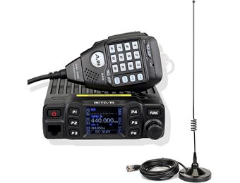 Retevis RT95 Hamradio-Zendontvanger met Dual-Band Antenne, Mini Mobiele Zendontvangers met Draaibaar Dubbel LCD-Display, 200 Kanalen, SL16/PL259 Mobiele Auto-Antenne