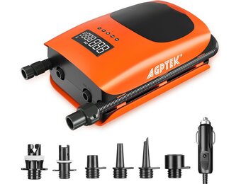 AGPTEK 22PSI Hoge druk Paddle Board Pomp Snelle Draagbare SUP-luchtpomp, opblazen en deflatie functie Auto-Off &12V DC Auto Connector Dual Stage voor Opblaasbare Stand Up Paddle Boards
