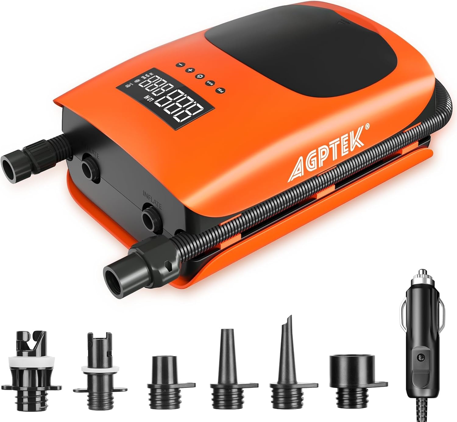 AGPTEK 22PSI Hoge druk Paddle Board Pomp Snelle Draagbare SUP-luchtpomp, opblazen en deflatie functie Auto-Off &12V DC Auto Connector Dual Stage voor Opblaasbare Stand Up Paddle Boards