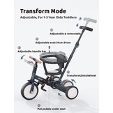 newyoo peuterdriewieler met ouderduwstang voor 1-3 jaar, peuterfiets, loopfiets, verjaardagscadeau & loopfiets voor jongen & meisje, 5-in-1 kinderdriewieler met veiligheidsbeugel, TR008, donkergrijs