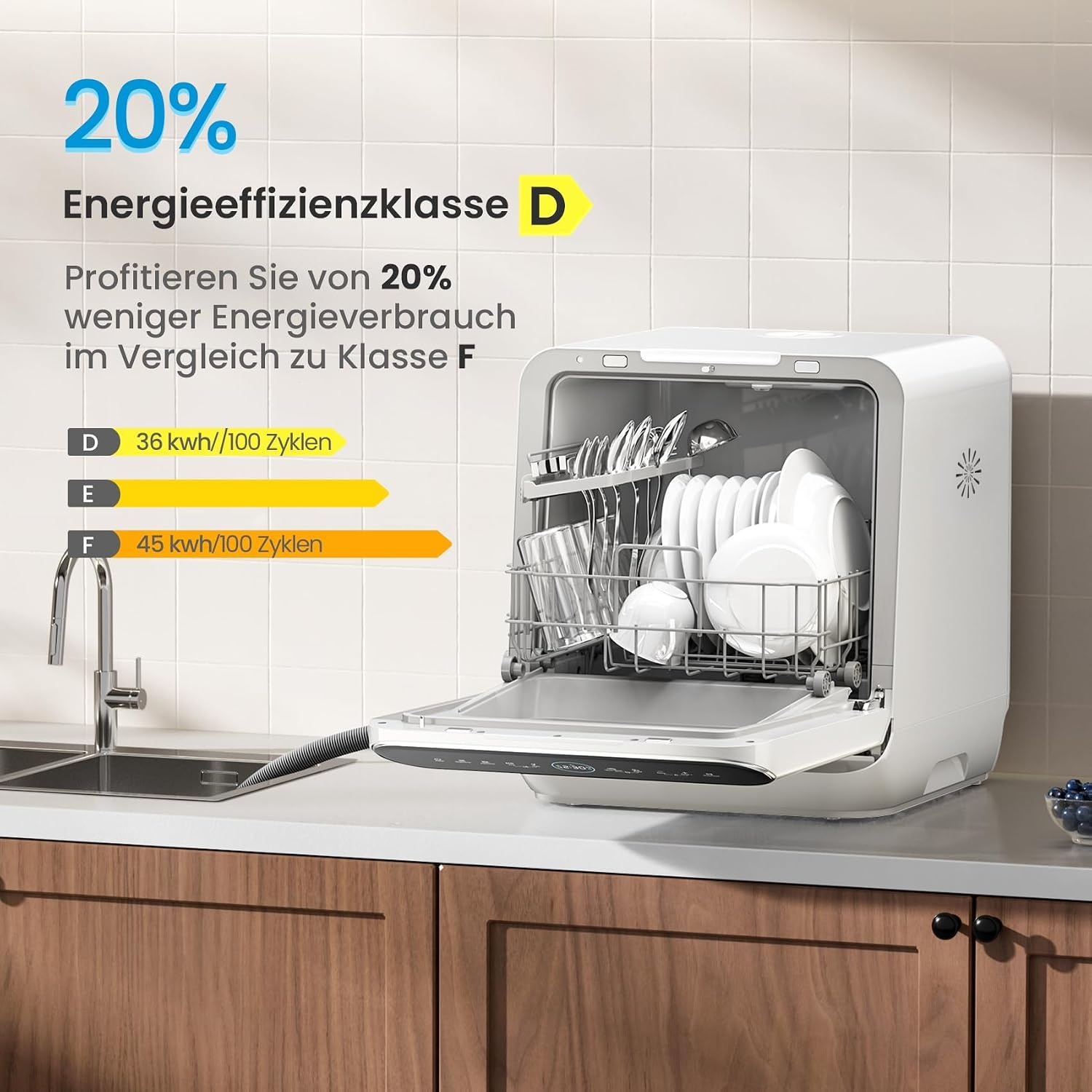 Tafelmodel vaatwasser met korting: 3 couverts, 6+1 programma's, app-bediening