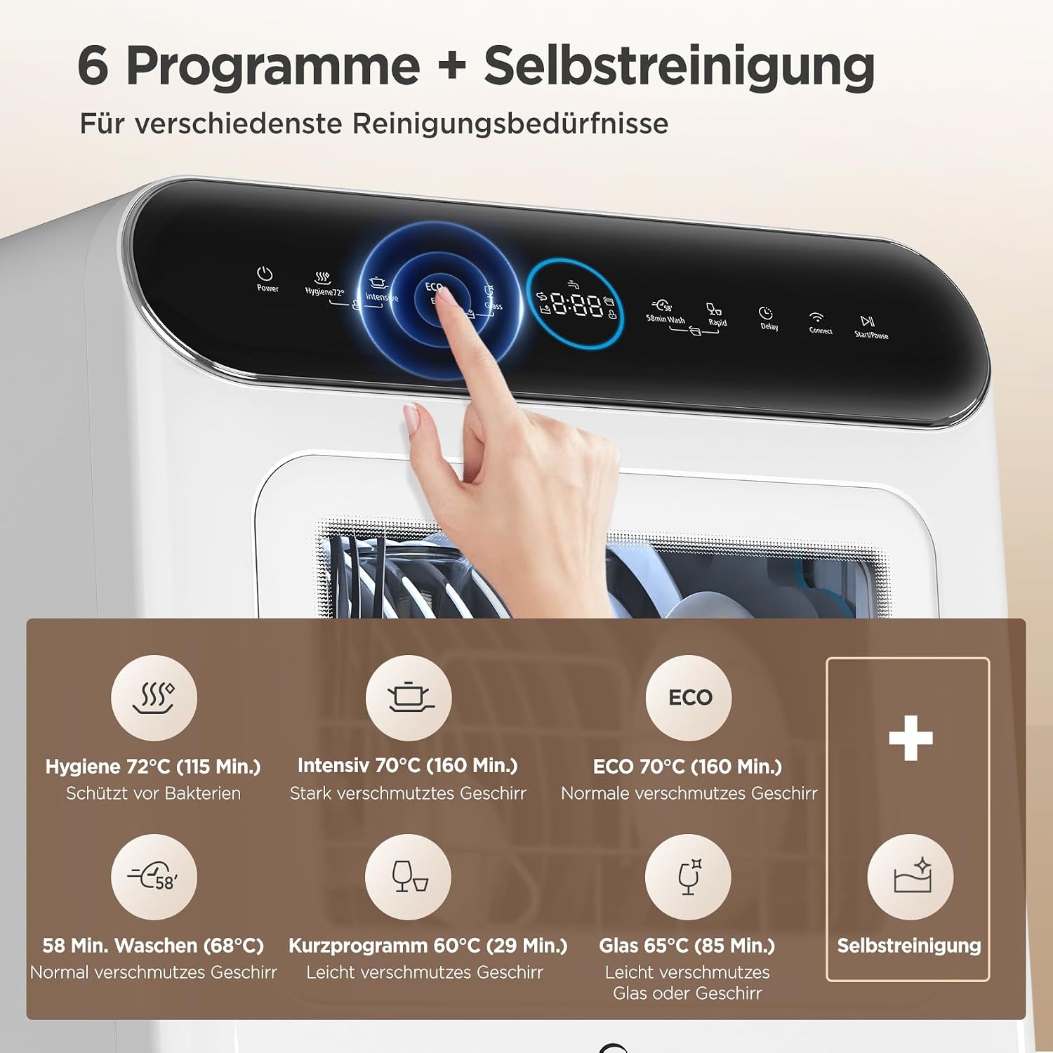 Tafelmodel vaatwasser met korting: 3 couverts, 6+1 programma's, app-bediening