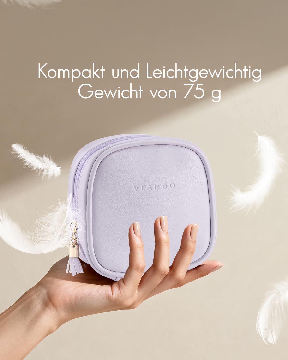 Vlando Kleine make-uptas voor portemonnee met steekvakken, make-uptas voor dames met ritssluiting, waterdichte make-uptas voor vrouwen, lichtlila, Klassiek