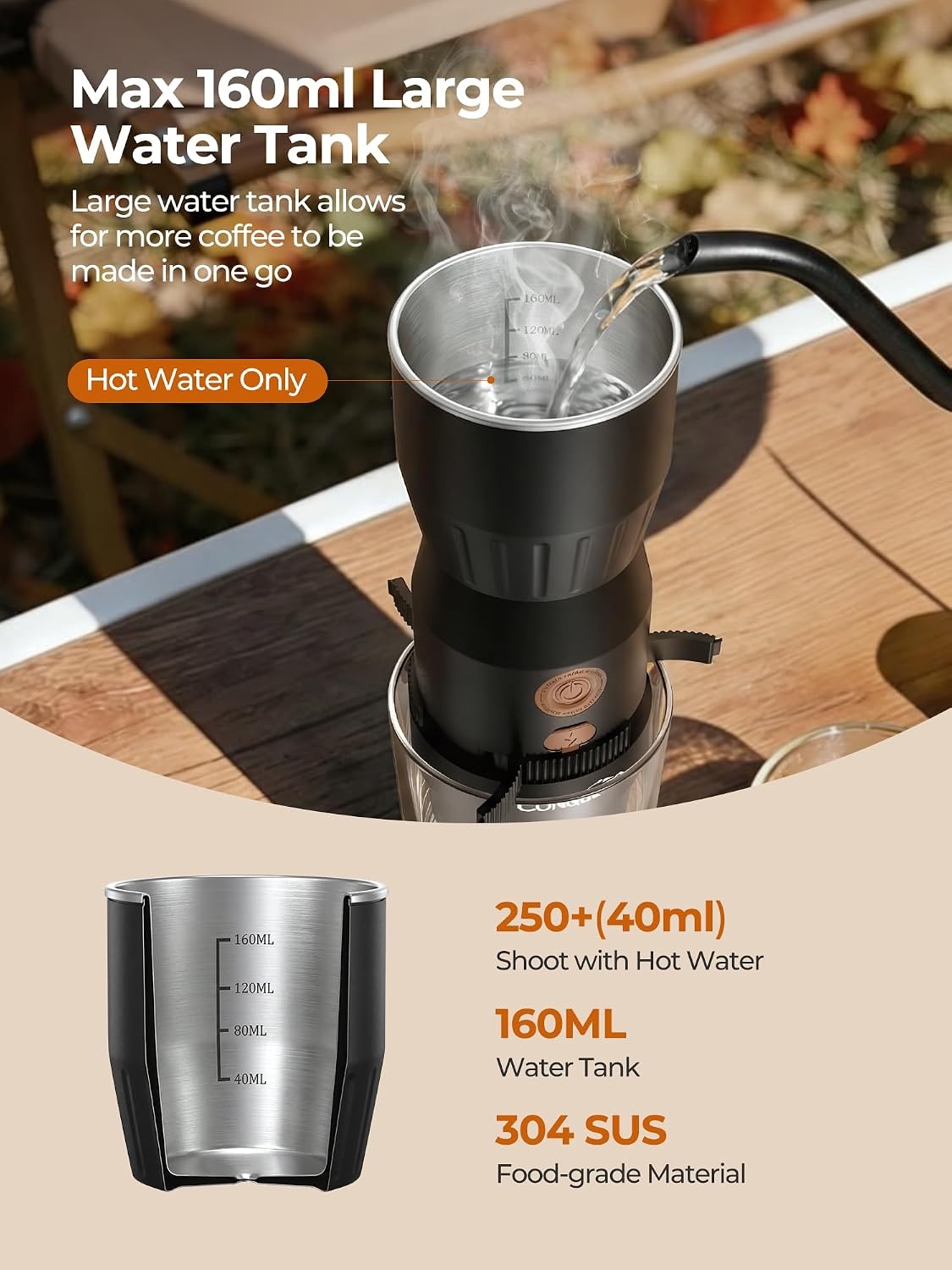 Draagbare handheld elektrische espressomachine, ultralicht compact koffiezetapparaat voor warm water, 160 ml grote watertank, 2300 mAh batterij, unieke beugel snel brouwen voor NS-capsules, reizen