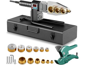 Muffenlasapparaat, 1500W Weldinger lasapparaat voor kunststofbuizen Ø 20/25/32/40/50/63mm PPR buis lasapparaat 100°C-320°C Instelbare temperatuur buislasmachine met buisschaar 42mm en 6 muffetjes