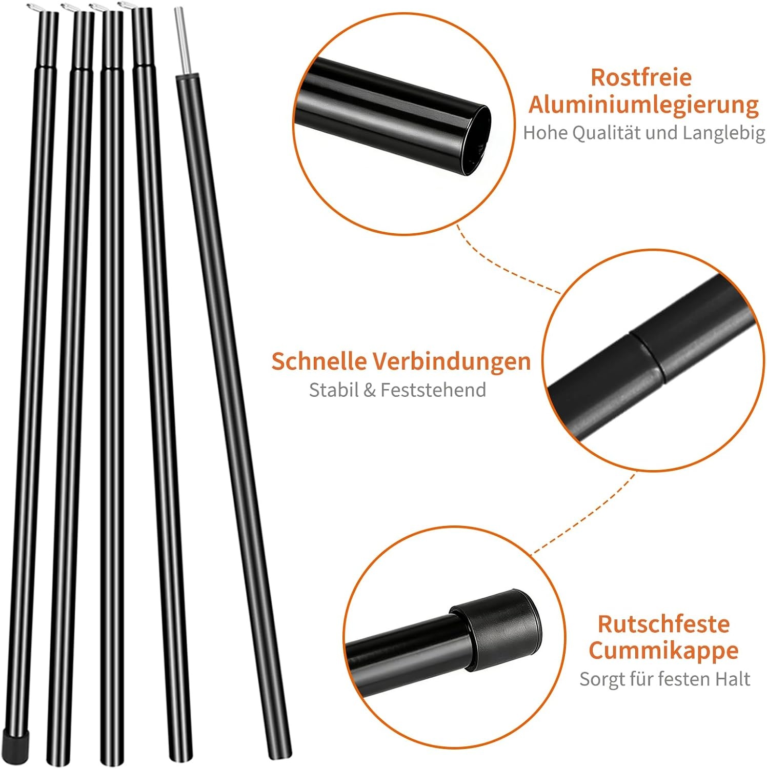 Tentstang, telescoopstang, set van 2, opstelstang voor tarp, tent, zonnezeil, campingzeilen, tentstokken verstelbaar van 50-200 cm, stang voor bevestiging van het zonnezeil