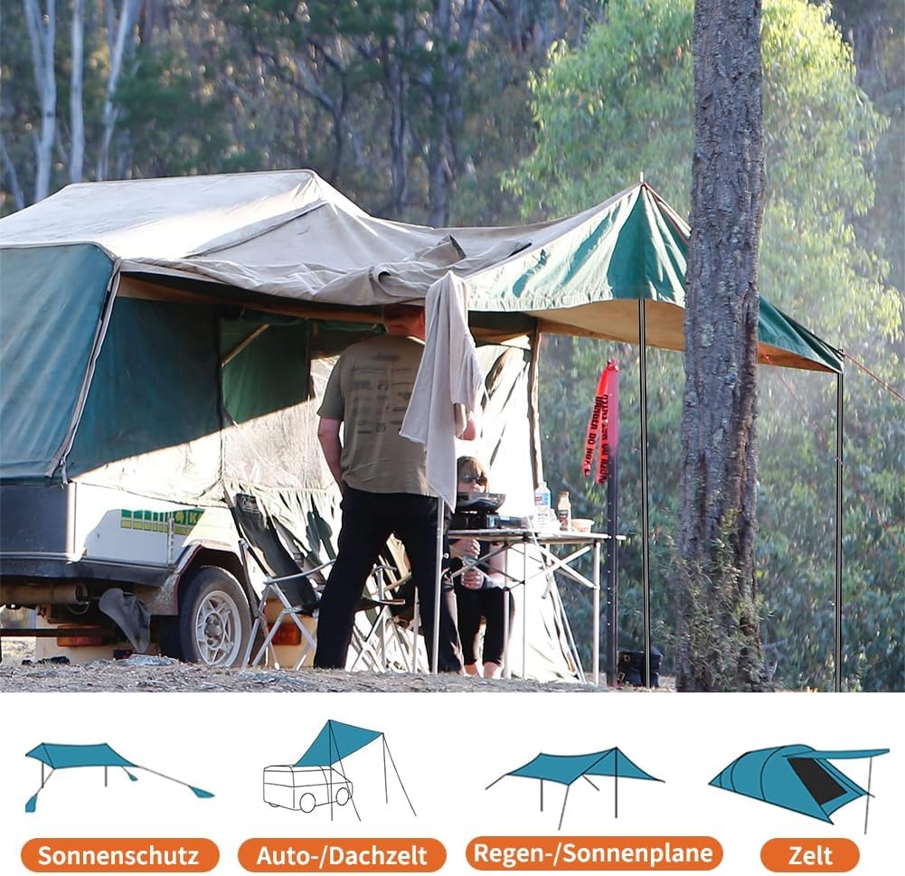 Tentstang, telescoopstang, set van 2, opstelstang voor tarp, tent, zonnezeil, campingzeilen, tentstokken verstelbaar van 50-200 cm, stang voor bevestiging van het zonnezeil
