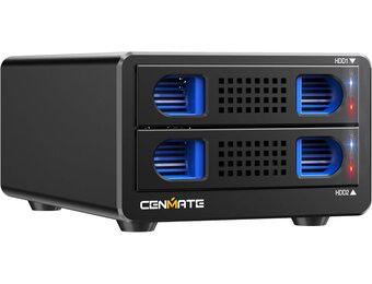 CENMATE Aluminium harde-schijfbehuizing met twee sleuven en ventilatoren voor 2,5"/3,5" SATA HDD/SSD met USB A/C 3.0, gereedschapsloze harde-schijfbehuizing, Daisy Chain uitbreiding, DAS (NO RAID/NAS)