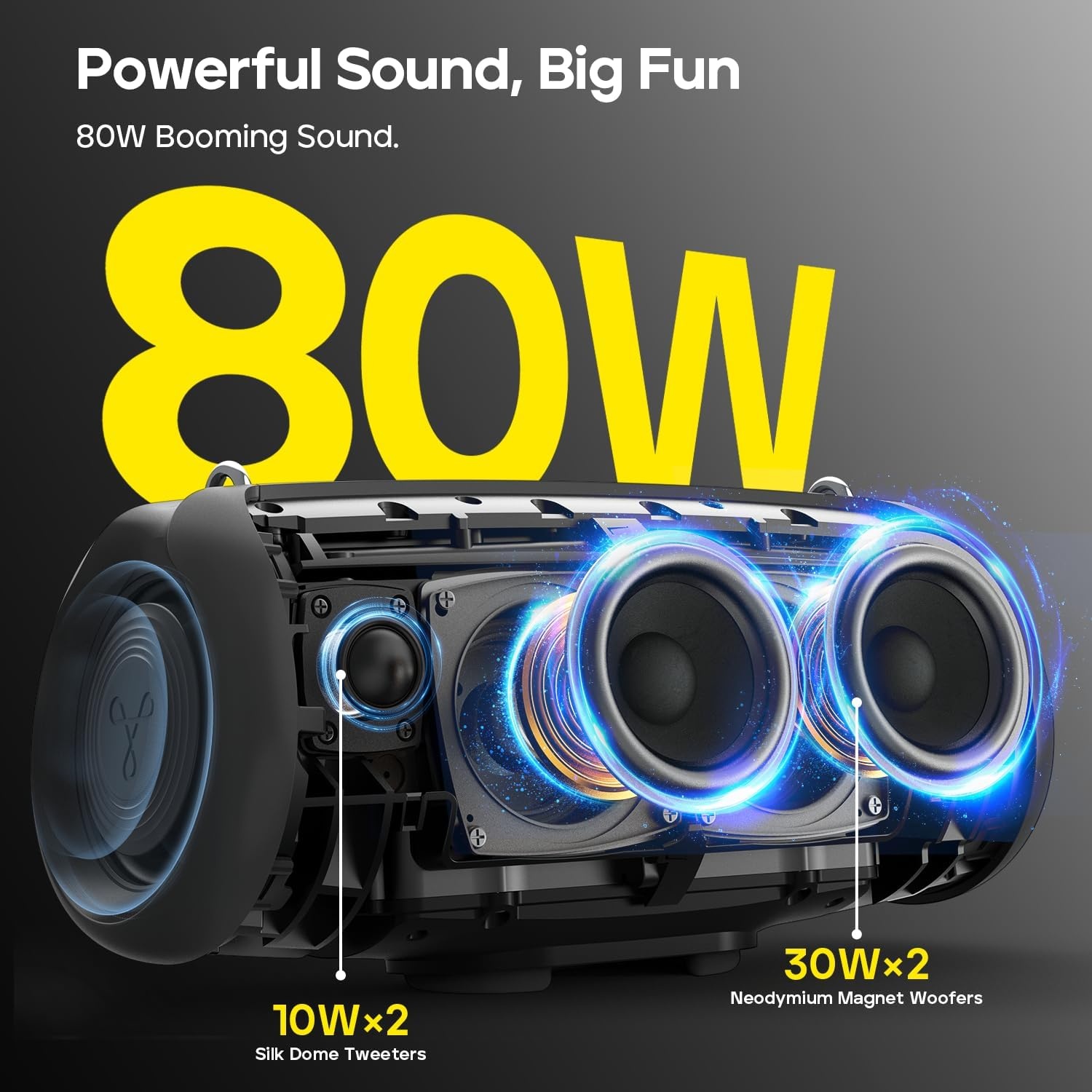 Tribit StormBox Lava Portable Bluetooth Speaker, 80W Loud Wireless Speaker, 24H Playtime, IP67 Waterproof, Bluetooth 5.4, Custom EQ, XBass, Built-in Mic, TWS Pairing for Camping/Beach/Party/Outdoor
