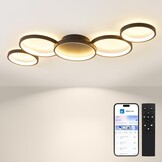 BAYHT Plafondlamp met afstandsbediening, woonkamerlamp met Matter compatibel met HomeKit, Alexa, Google en IFTTT, 50W moderne LED-plafondlamp voor slaapkamer en woonkamer (100cm, zwart)
