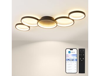 BAYHT Plafondlamp met afstandsbediening, woonkamerlamp met Matter compatibel met HomeKit, Alexa, Google en IFTTT, 50W moderne LED-plafondlamp voor slaapkamer en woonkamer (100cm, zwart)