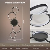 BAYHT Plafondlamp met afstandsbediening, woonkamerlamp met Matter compatibel met HomeKit, Alexa, Google en IFTTT, 50W moderne LED-plafondlamp voor slaapkamer en woonkamer (100cm, zwart)
