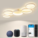 BAYHT Plafondlamp met afstandsbediening, woonkamerlamp met Matter compatibel met HomeKit, Alexa, Google en IFTTT, 50W moderne LED-plafondlamp voor slaapkamer en woonkamer (100cm, zwart)