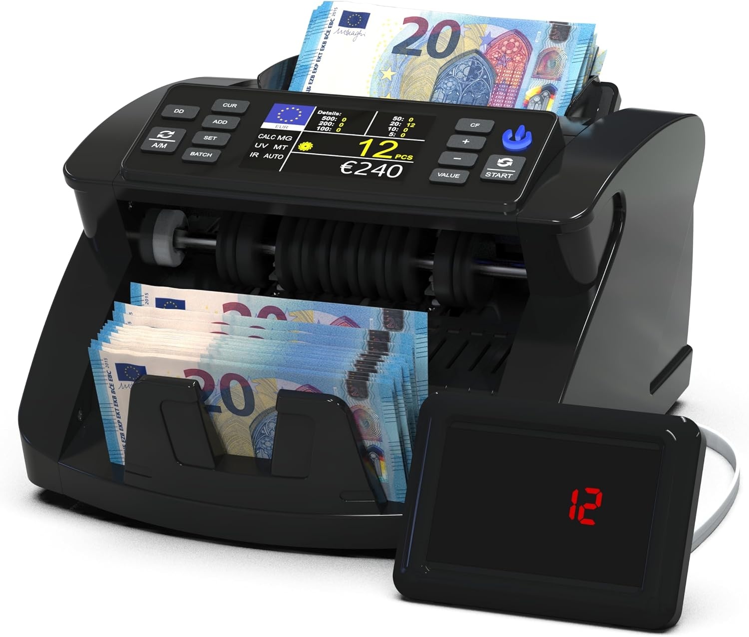 Detectalia V10 bankbiljettenmachine met detectie UV/MG/IR/MT/DD, 3,5 inch TFT-display + buitenscherm, totale waarde, partij en som 1000 bankbiljetten per minuut, multivaluta
