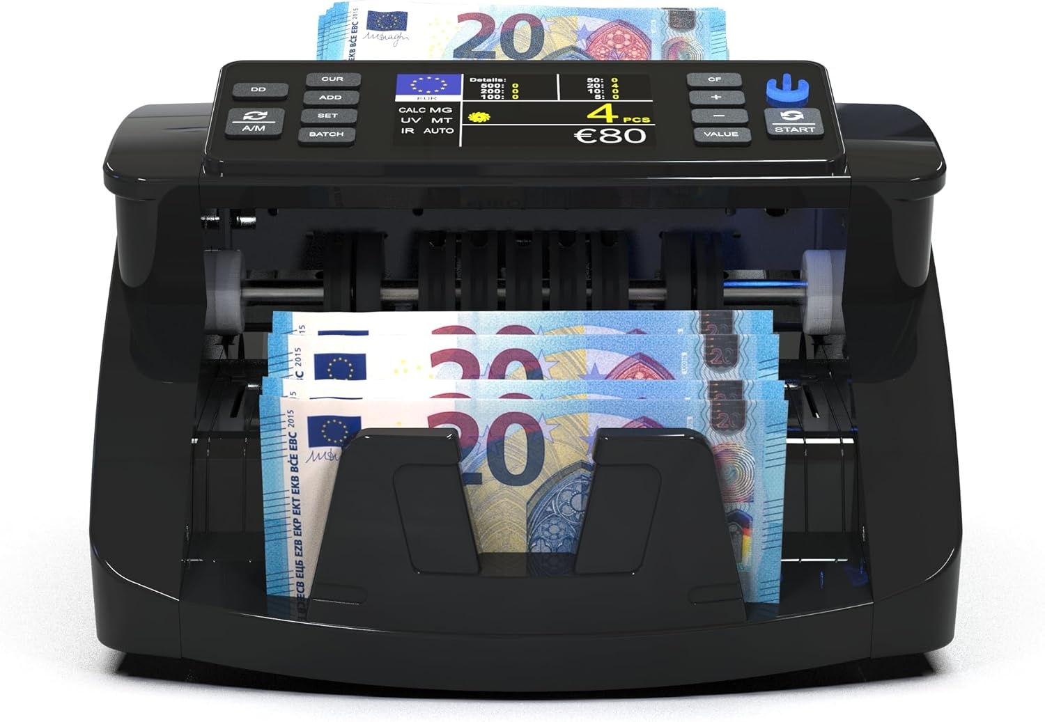 Detectalia V10 bankbiljettenmachine met detectie UV/MG/IR/MT/DD, 3,5 inch TFT-display + buitenscherm, totale waarde, partij en som 1000 bankbiljetten per minuut, multivaluta