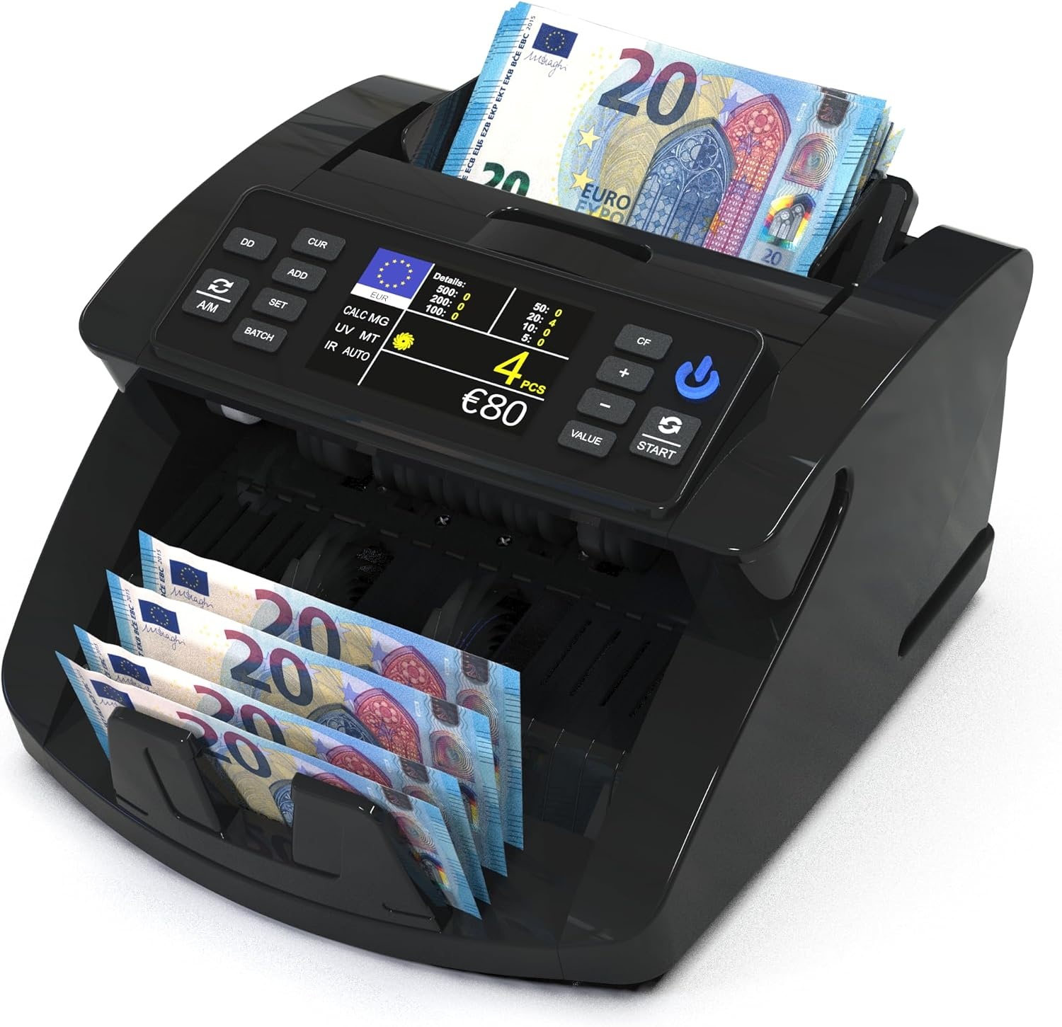 Detectalia V10 bankbiljettenmachine met detectie UV/MG/IR/MT/DD, 3,5 inch TFT-display + buitenscherm, totale waarde, partij en som 1000 bankbiljetten per minuut, multivaluta