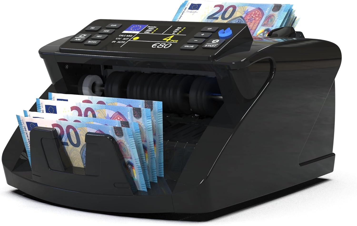 Detectalia V10 bankbiljettenmachine met detectie UV/MG/IR/MT/DD, 3,5 inch TFT-display + buitenscherm, totale waarde, partij en som 1000 bankbiljetten per minuut, multivaluta