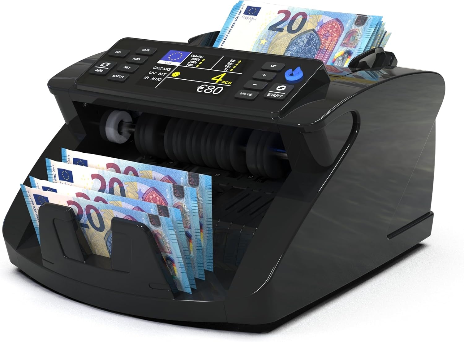 Detectalia V10 bankbiljettenmachine met detectie UV/MG/IR/MT/DD, 3,5 inch TFT-display + buitenscherm, totale waarde, partij en som 1000 bankbiljetten per minuut, multivaluta
