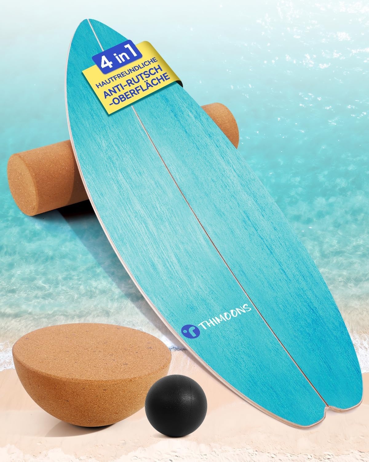 Surf Balance Board Set voor evenwichtstraining, indoor board, skateboard, indoor surfboard, inclusief rol, halve bal en balansbal, voor kinderen en volwassenen - Maat Halbkugel/25x9cm