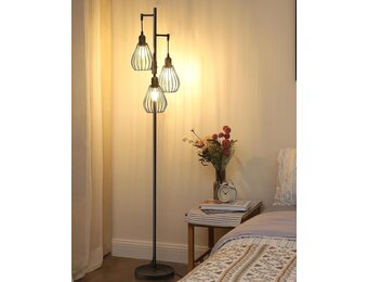 EDISHINE Industriële Vloerlamp met 3 Lichtpunten - Zwart - 166 cm