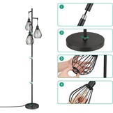 EDISHINE Industriële Vloerlamp met 3 Lichtpunten - Zwart - 166 cm