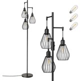 EDISHINE Industriële Vloerlamp met 3 Lichtpunten - Zwart - 166 cm