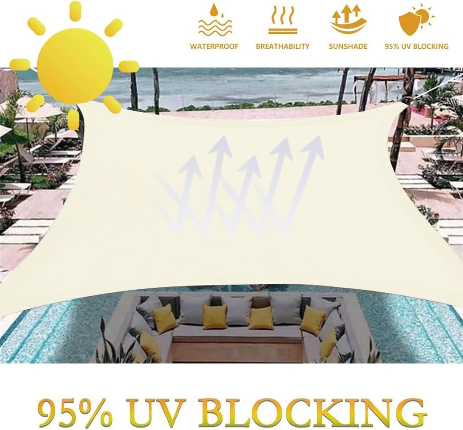 Dripex Zonnezeil Rechthoekig 5 x 7 meter - Cream Wit - UV-bestendig