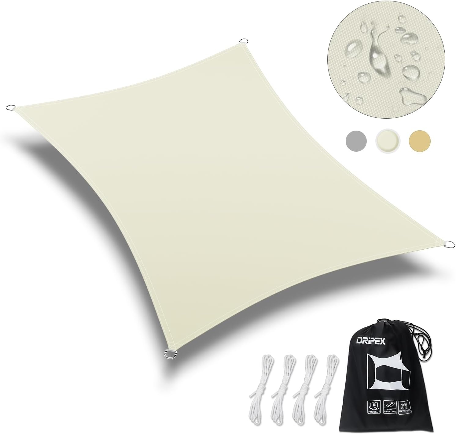 Dripex Zonnezeil Rechthoekig 5 x 7 meter - Cream Wit - UV-bestendig