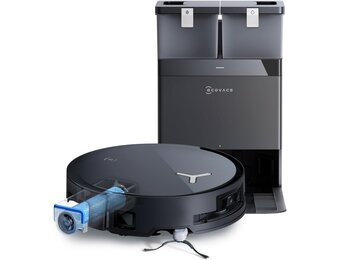 ECOVACS X8 Omni Robotstofzuiger met Omni-station, robotstofzuiger 18000 Pa, onmiddellijke automatische reiniging OZMO roller, warm water wassen 75 °C, automatische lediging, zwart