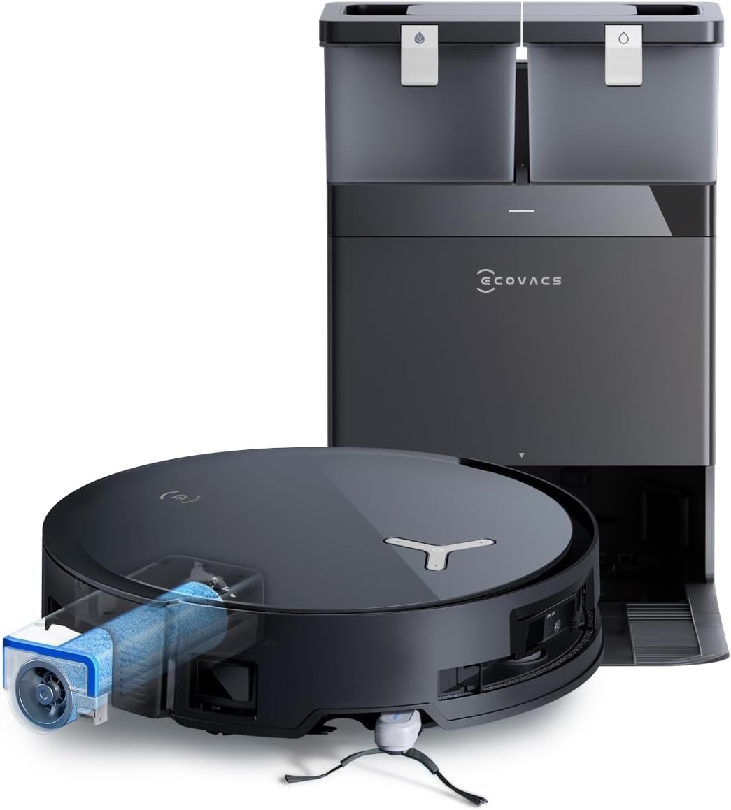ECOVACS X8 Omni Robotstofzuiger met Omni-station, robotstofzuiger 18000 Pa, onmiddellijke automatische reiniging OZMO roller, warm water wassen 75 °C, automatische lediging, zwart