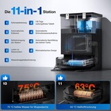 ECOVACS X8 Omni Robotstofzuiger met Omni-station, robotstofzuiger 18000 Pa, onmiddellijke automatische reiniging OZMO roller, warm water wassen 75 °C, automatische lediging, zwart