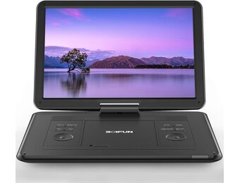 BOIFUN Draagbare dvd-speler met 15,6 inch HD-display, 6 uur oplaadbare batterij, ondersteuning voor USB/SD-kaart/AV-overdracht, sync tv, projectorscherm, zwart