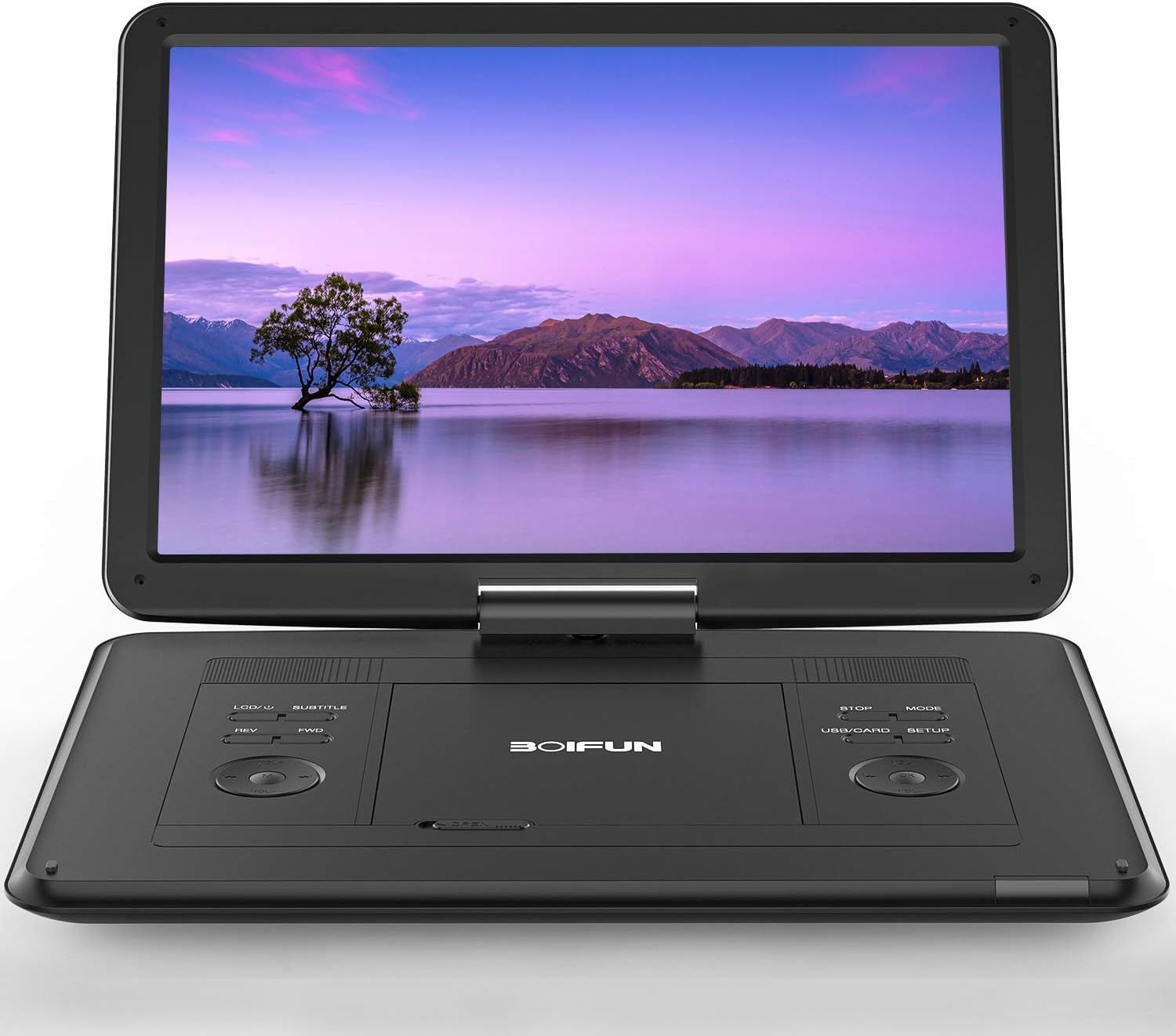 BOIFUN Draagbare dvd-speler met 15,6 inch HD-display, 6 uur oplaadbare batterij, ondersteuning voor USB/SD-kaart/AV-overdracht, sync tv, projectorscherm, zwart