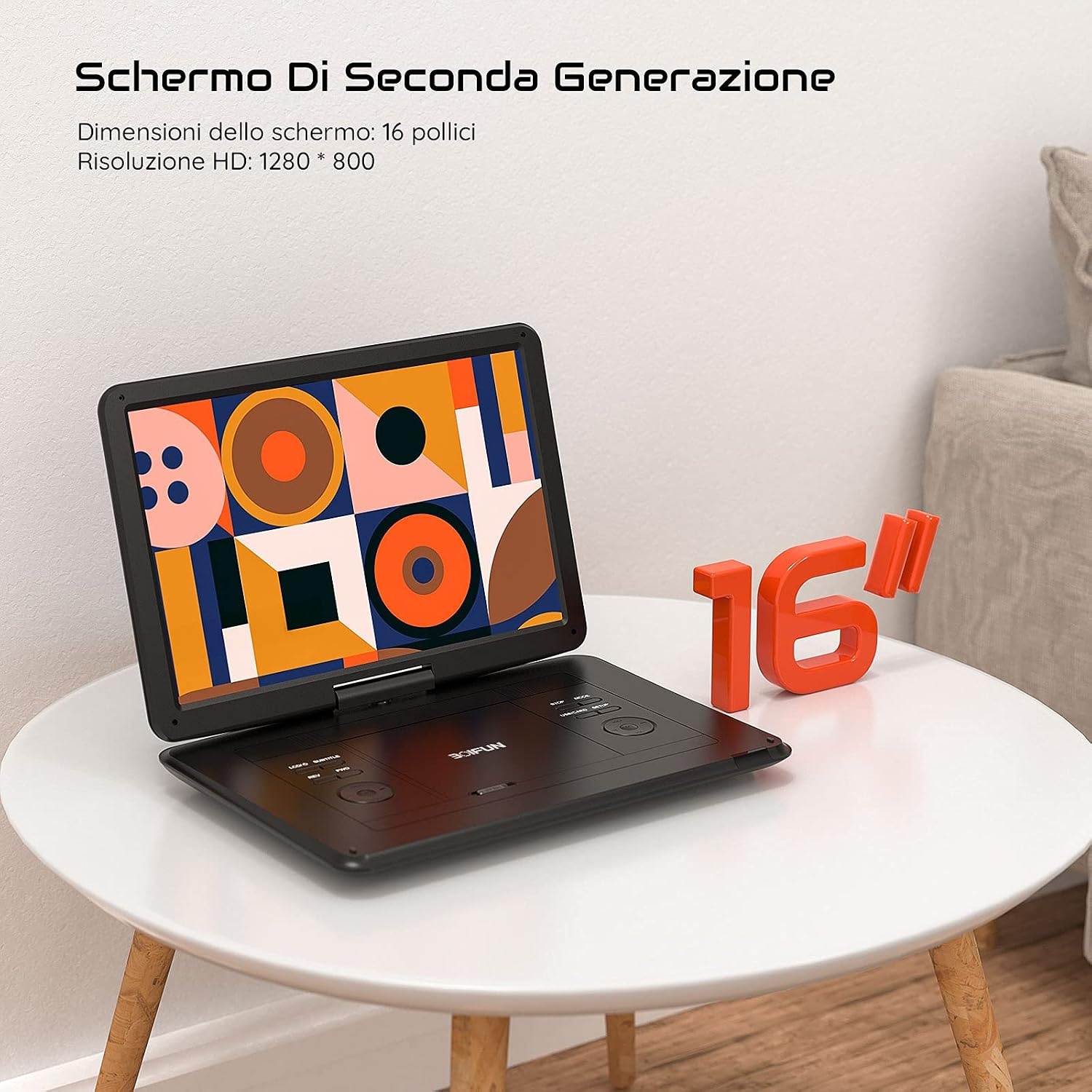 BOIFUN Draagbare dvd-speler met 15,6 inch HD-display, 6 uur oplaadbare batterij, ondersteuning voor USB/SD-kaart/AV-overdracht, sync tv, projectorscherm, zwart