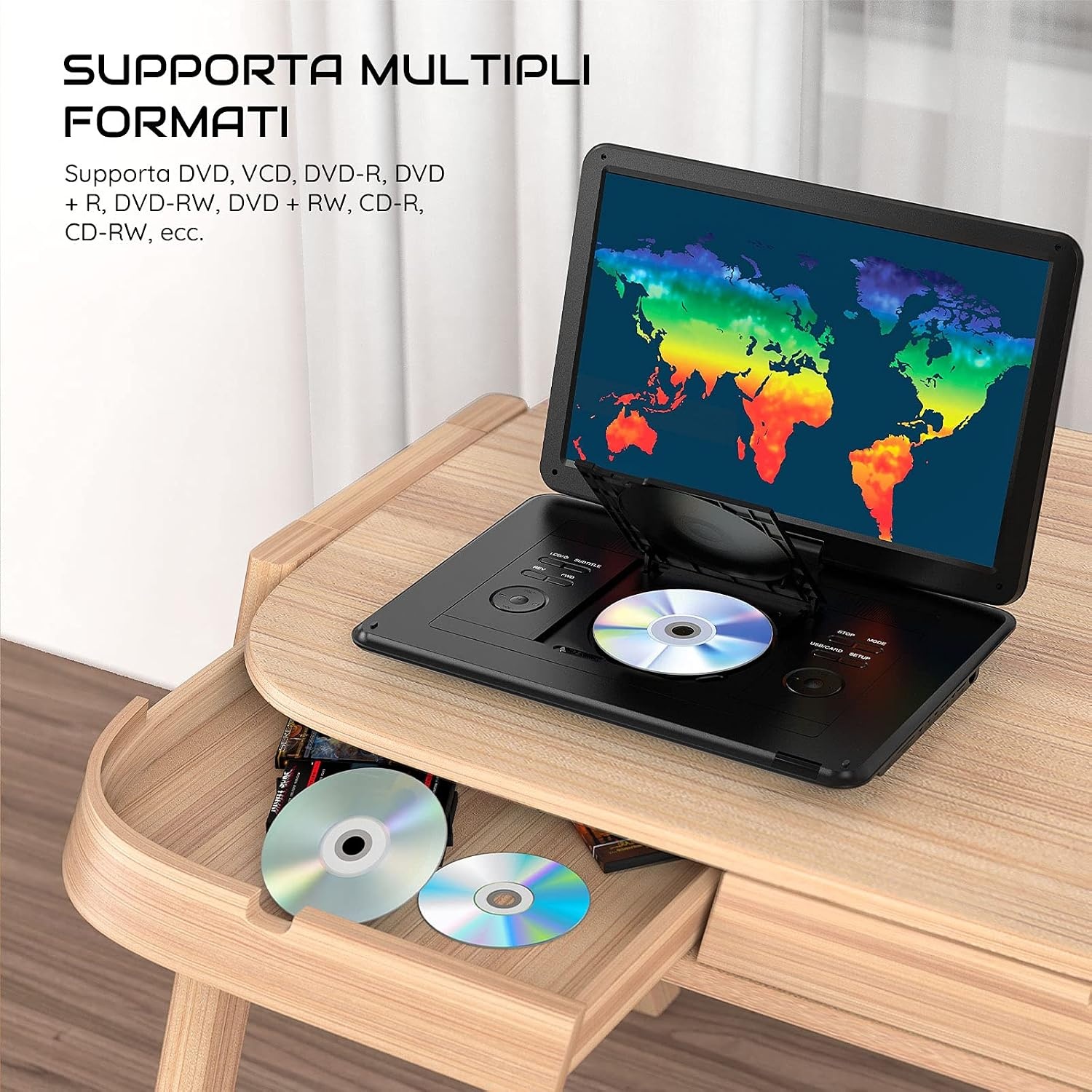 BOIFUN Draagbare dvd-speler met 15,6 inch HD-display, 6 uur oplaadbare batterij, ondersteuning voor USB/SD-kaart/AV-overdracht, sync tv, projectorscherm, zwart
