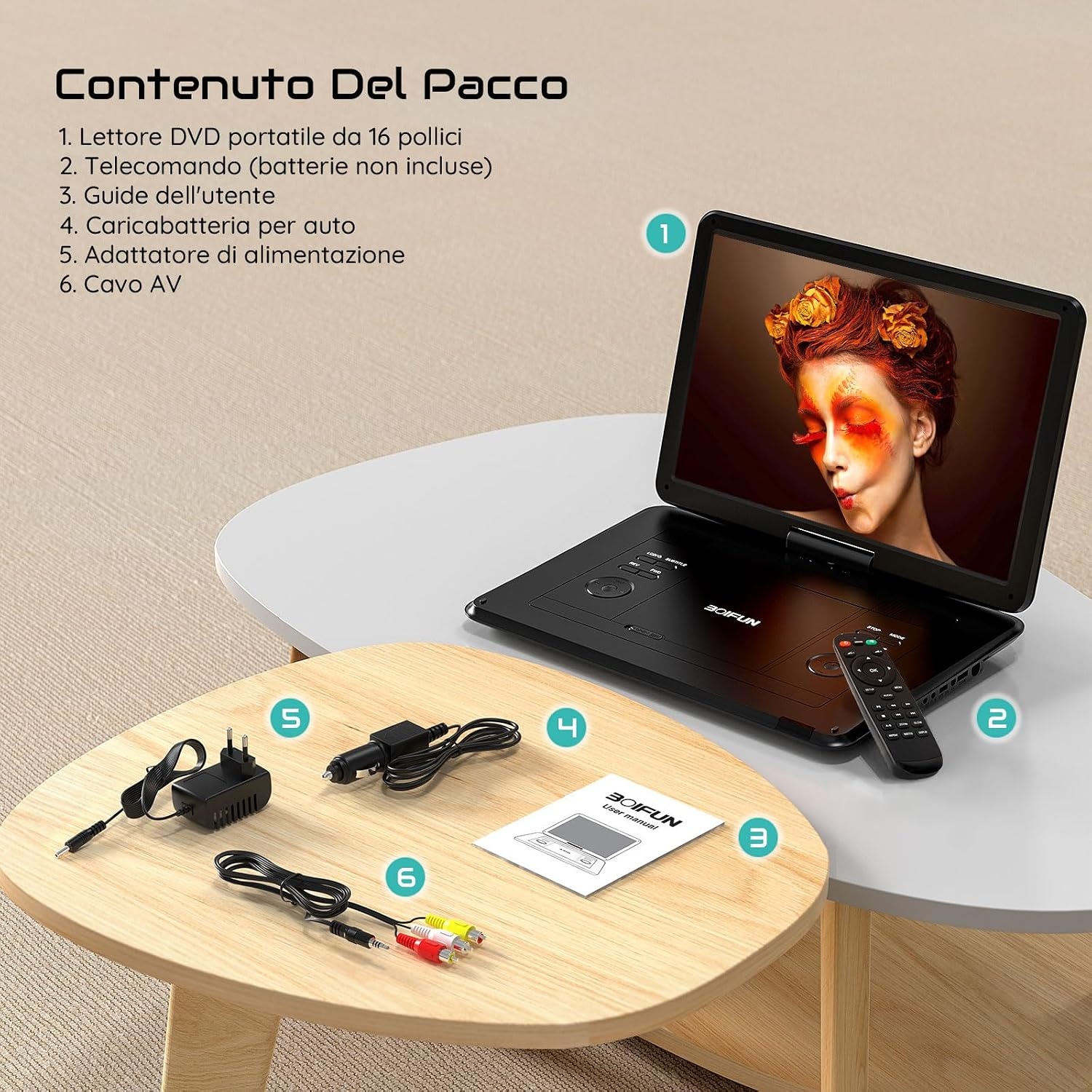 BOIFUN Draagbare dvd-speler met 15,6 inch HD-display, 6 uur oplaadbare batterij, ondersteuning voor USB/SD-kaart/AV-overdracht, sync tv, projectorscherm, zwart