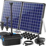 Biling Vijverpomp op zonne-energie, complete set met pomp, 50 W, 2100 l/u, vijverpomp op zonne-energie met filter voor vijvers tot 4000 liter, fontein op zonne-energie, voor buiten, tuin, vijver