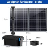 Biling Vijverpomp op zonne-energie, complete set met pomp, 50 W, 2100 l/u, vijverpomp op zonne-energie met filter voor vijvers tot 4000 liter, fontein op zonne-energie, voor buiten, tuin, vijver