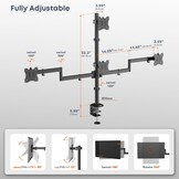 Monitorhouder voor 4-monitoren 17 inch - 27 inch - monitor tafelhouder voor led-lcd-schermen, in hoogte verstelbare monitorhouder boven elkaar monitorhouder, 10 kg per arm, VESA 75/100, zwart - Maat 27 Zoll
