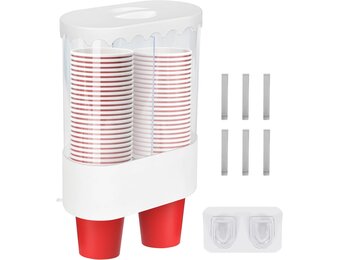 Belle Vous Muur Gemonteerde Dubbele Buis Beker Dispenser - Trek Type Waterkoeler Bekerhouder voor Plastic of Papieren Bekers - Kantoor, Huis, Gym, Badkamer Gebruik