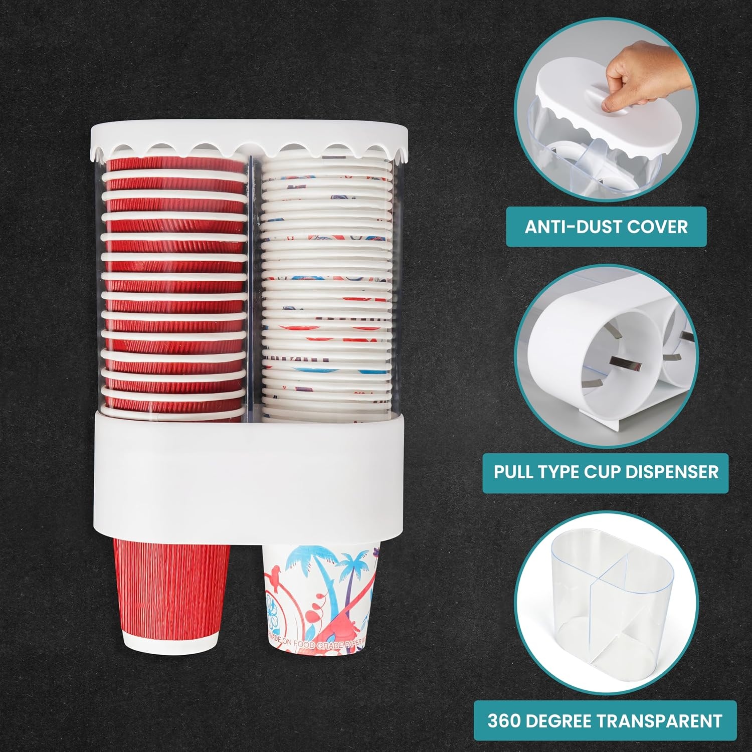 Belle Vous Muur Gemonteerde Dubbele Buis Beker Dispenser - Trek Type Waterkoeler Bekerhouder voor Plastic of Papieren Bekers - Kantoor, Huis, Gym, Badkamer Gebruik