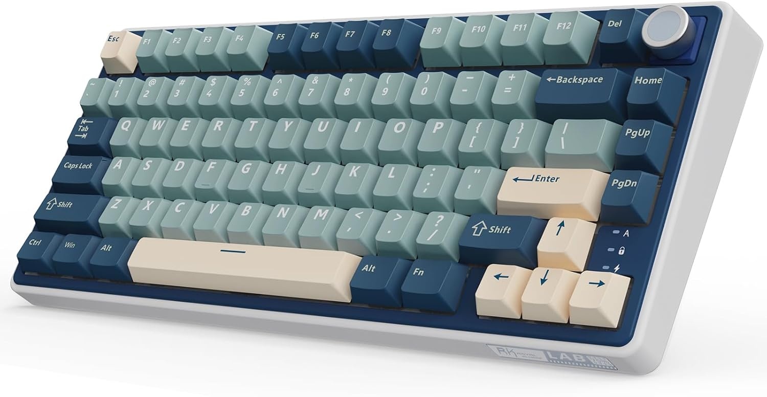 RK ROYAL KLUDGE R75 Draadloos Mechanisch Toetsenbord, 75% Procent Gaming Toetsenbord Pakking Mount Aangepast Toetsenbord US Layout RGB Backlit met Knop & PBT Keycaps, BT5.1/2.4GHz/USB-C, Hot Swappable