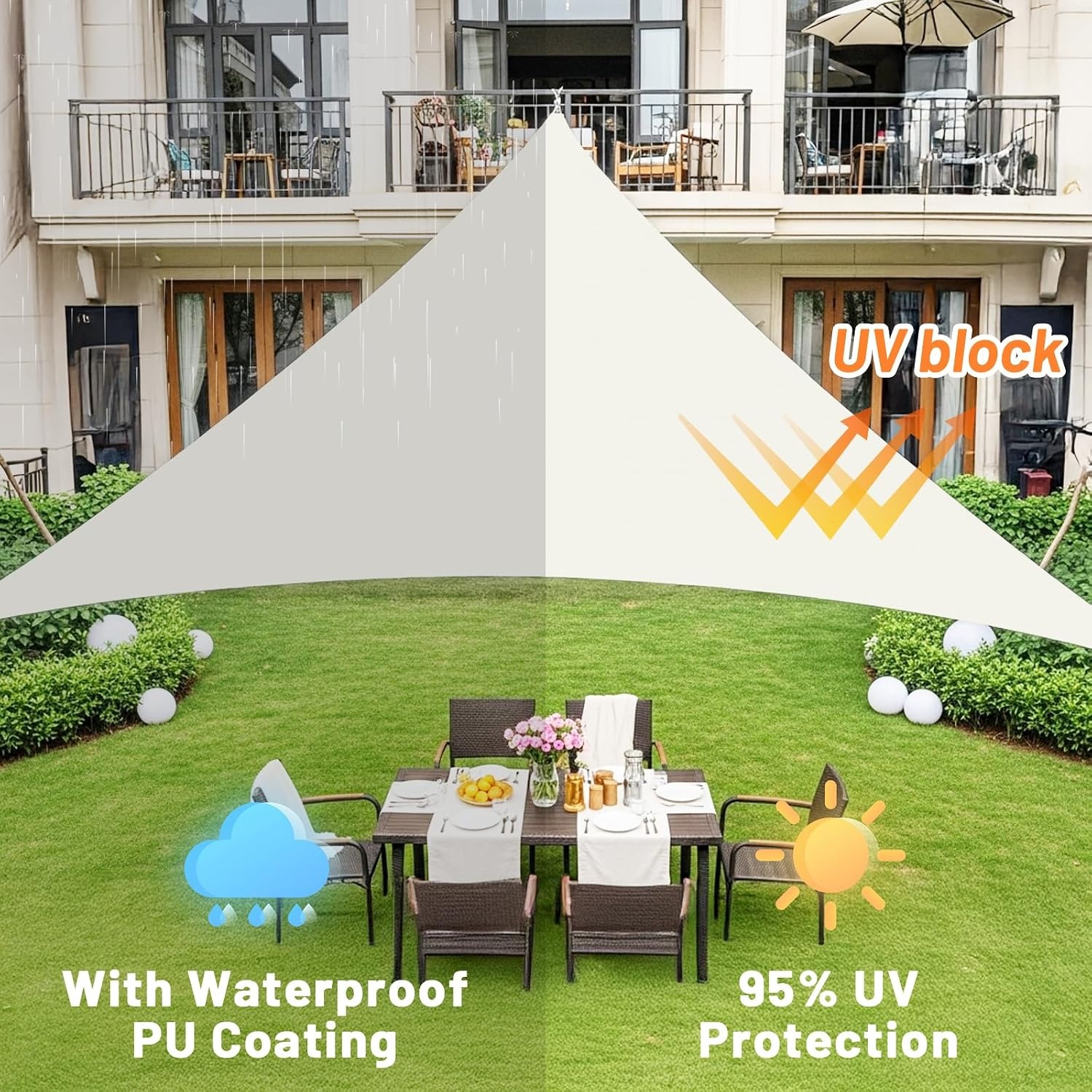 Waterdicht Schaduwdoek 3x3m Crèmewit - 95% UV Bescherming (28% Korting!)