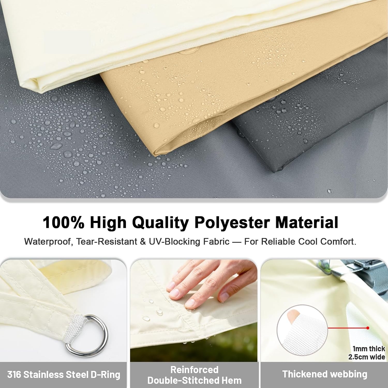 Waterdicht Schaduwdoek 3x3m Crèmewit - 95% UV Bescherming (28% Korting!)