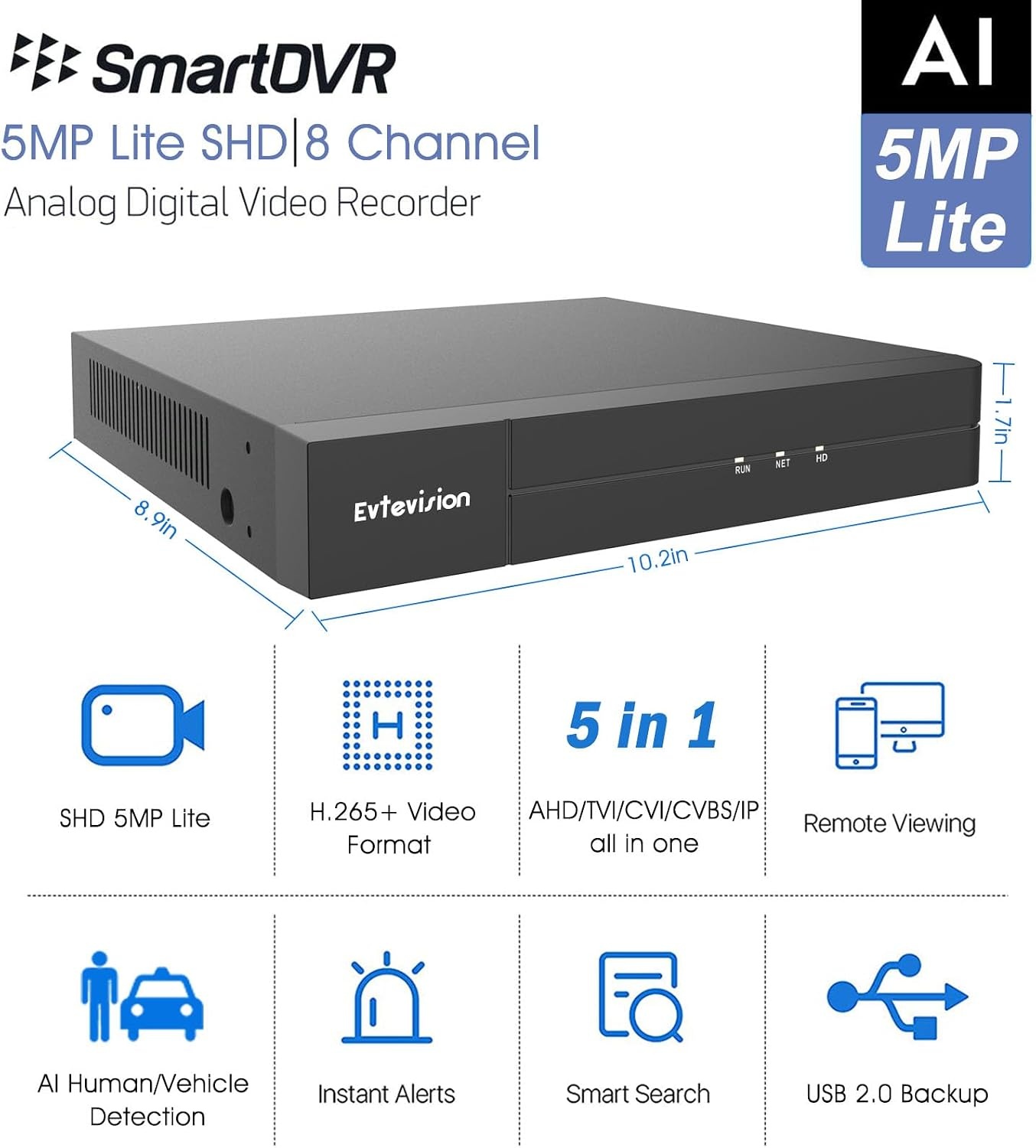 8-kanaals 5MP Lite Hybride DVR met AI Detectie - 34% Korting!
