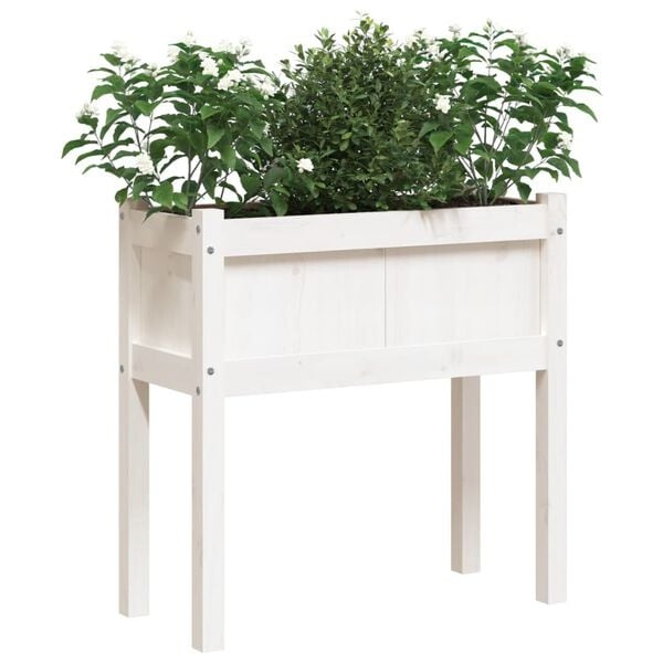 Grenenhouten plantenbak met poten, Wit, 70x31x70 cm - 34% Korting!