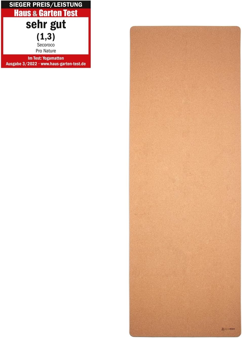 Yogamat Pro van kurk, testwinnaar prijs/prestaties, extra groot, 200 x 66 cm, getest met zeer goed, draagriem en yogatas inclusief