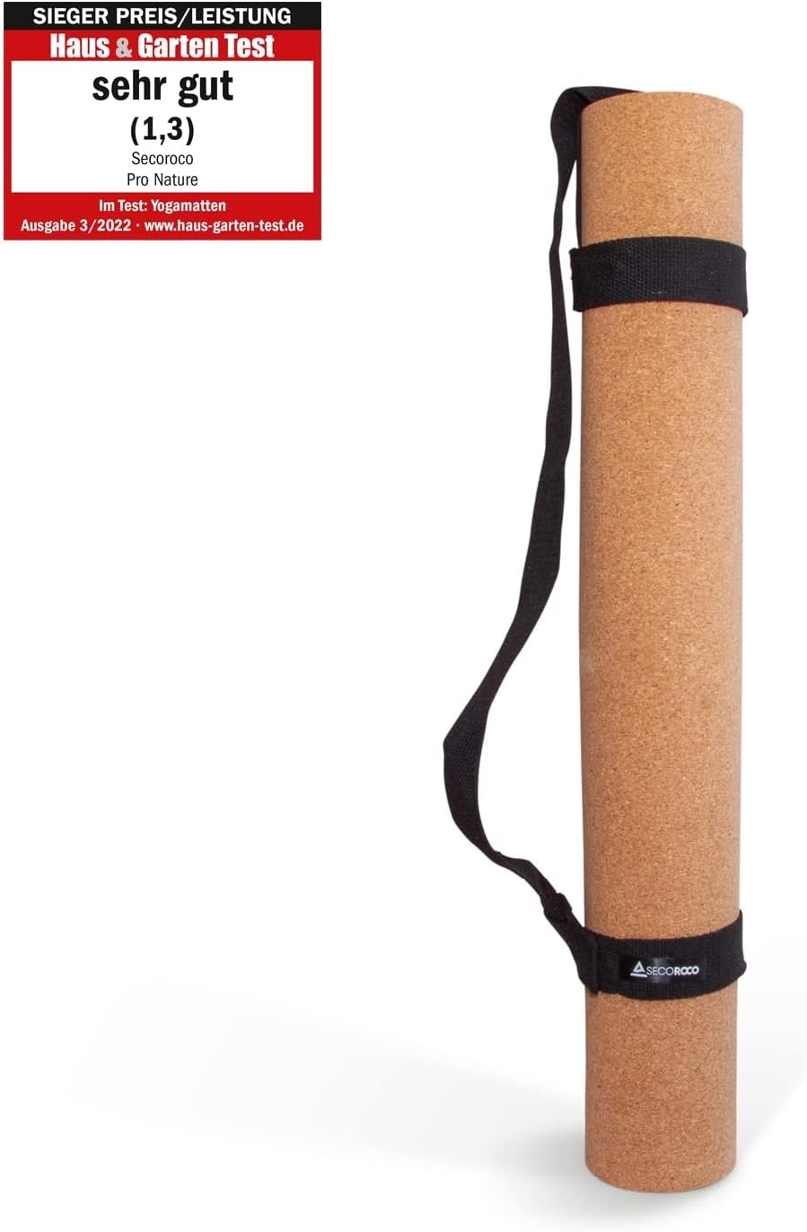 Yogamat Pro van kurk, testwinnaar prijs/prestaties, extra groot, 200 x 66 cm, getest met zeer goed, draagriem en yogatas inclusief