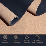 Yogamat Pro van kurk, testwinnaar prijs/prestaties, extra groot, 200 x 66 cm, getest met zeer goed, draagriem en yogatas inclusief