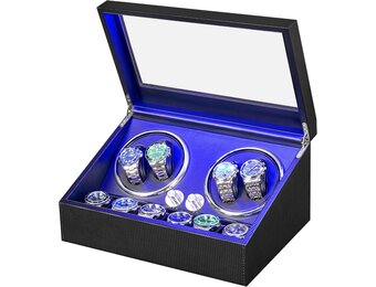ANWBROAD Mabuchi JWW002F Horloge-opwinder, 4 horlogeopwinders + 6 extra geheugenplaatsen, klokdraaier, automatische horlogeopwinder, 4 standen met super stille Mabuchi automatische horlogeopwinder